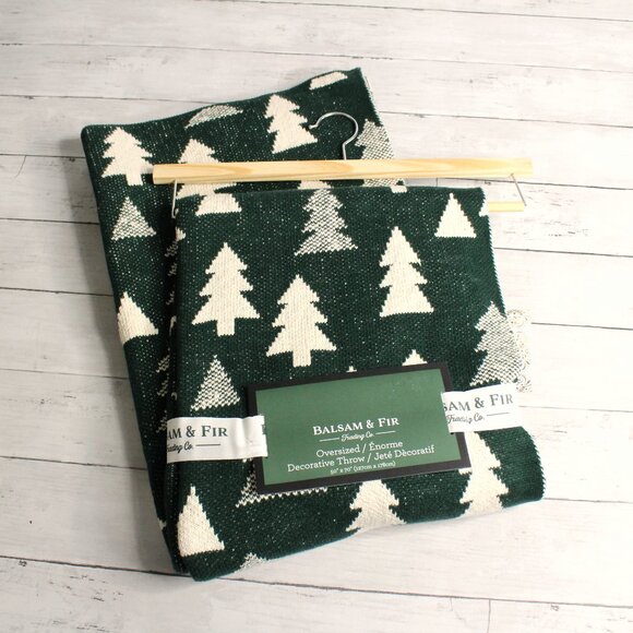 Balsam & Fir Oversized Throw Blanket 100% Cotton Holiday Christmas Tree